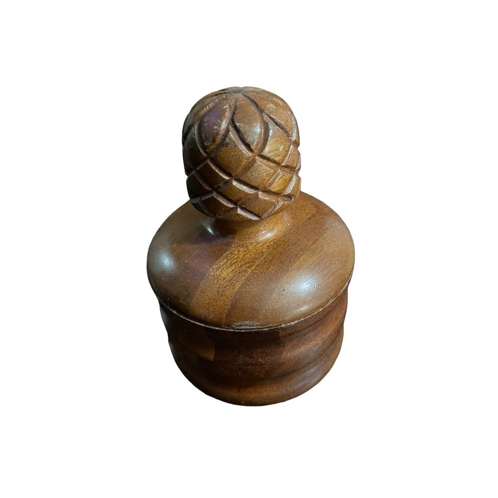 Vintage MCM Hand Turned Carved Wood Jar w/Lid Candy Trinket Container - Picture 7 of 12